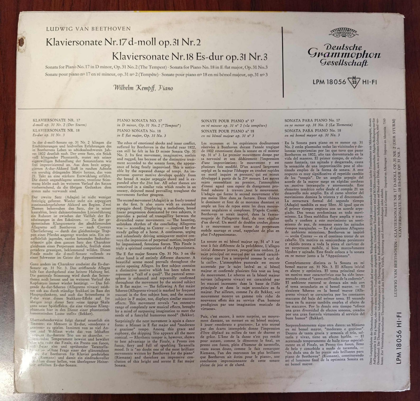 Beethoven: Piano Sonatas No. 17 "The Tempest" & No. 18 – Wilhelm Kempff - Image 3