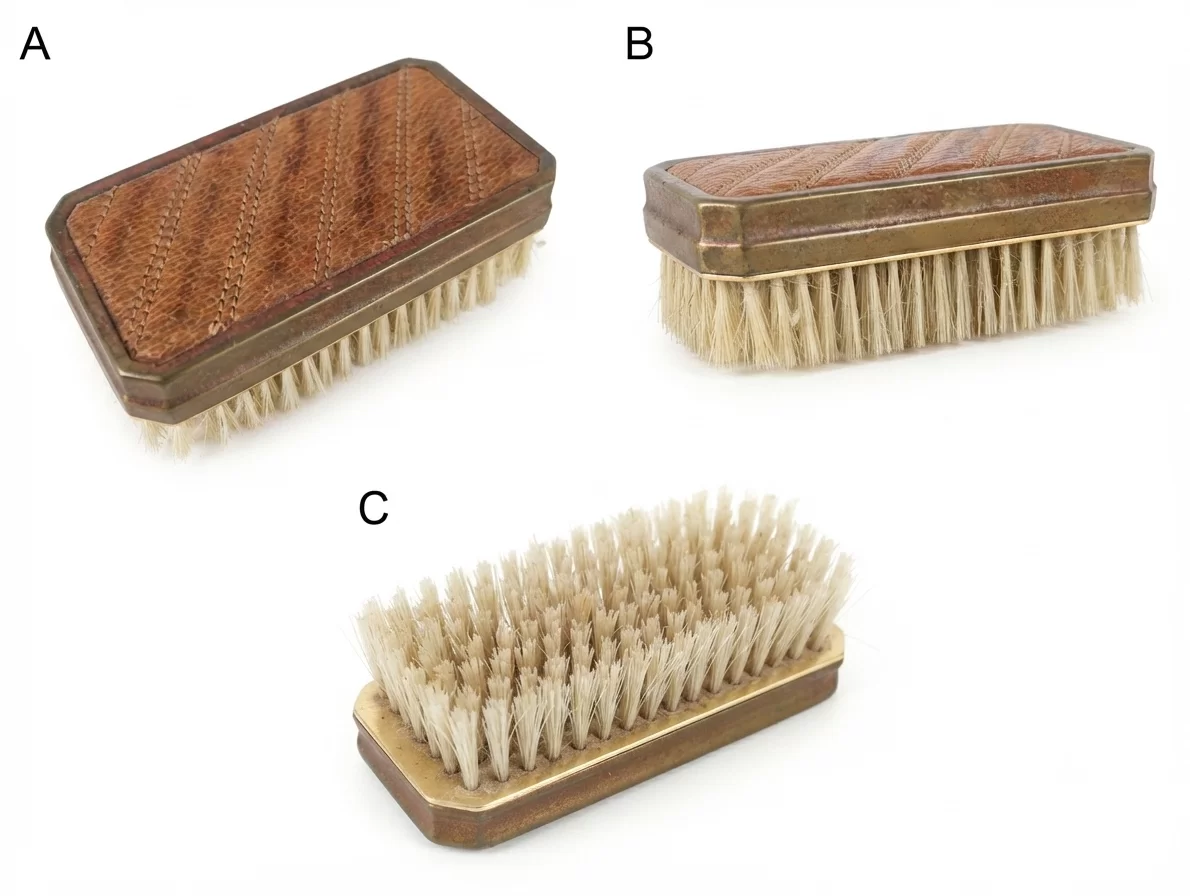 Vintage Leather-Back Brush with Metal Frame